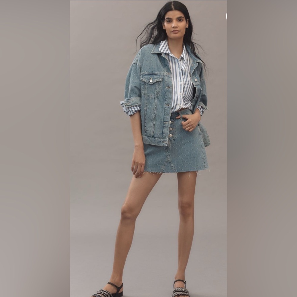 Anthropologie Pilcro Jacquard Denim Mini Skirt, sz 14